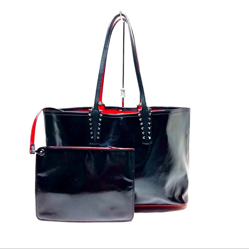 Christian Louboutain Cabata Tote Patent Black Leather With Matching Pouch